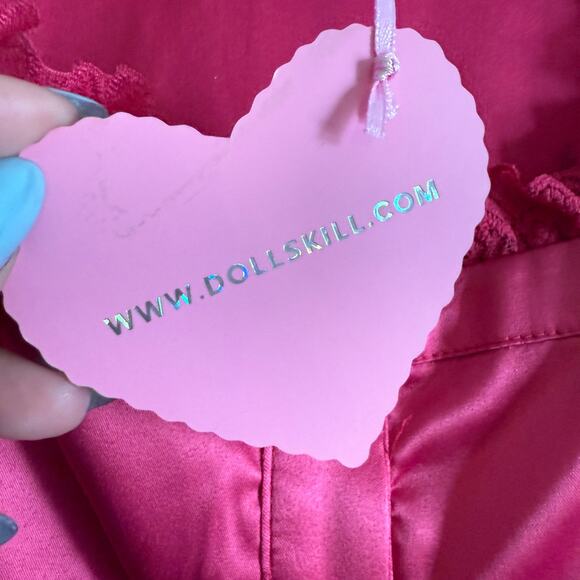 SUGAR THRILLZ | Dolls Kill Pink Satin Thinking About You Challis Dress | Small - Picture 8 of 8